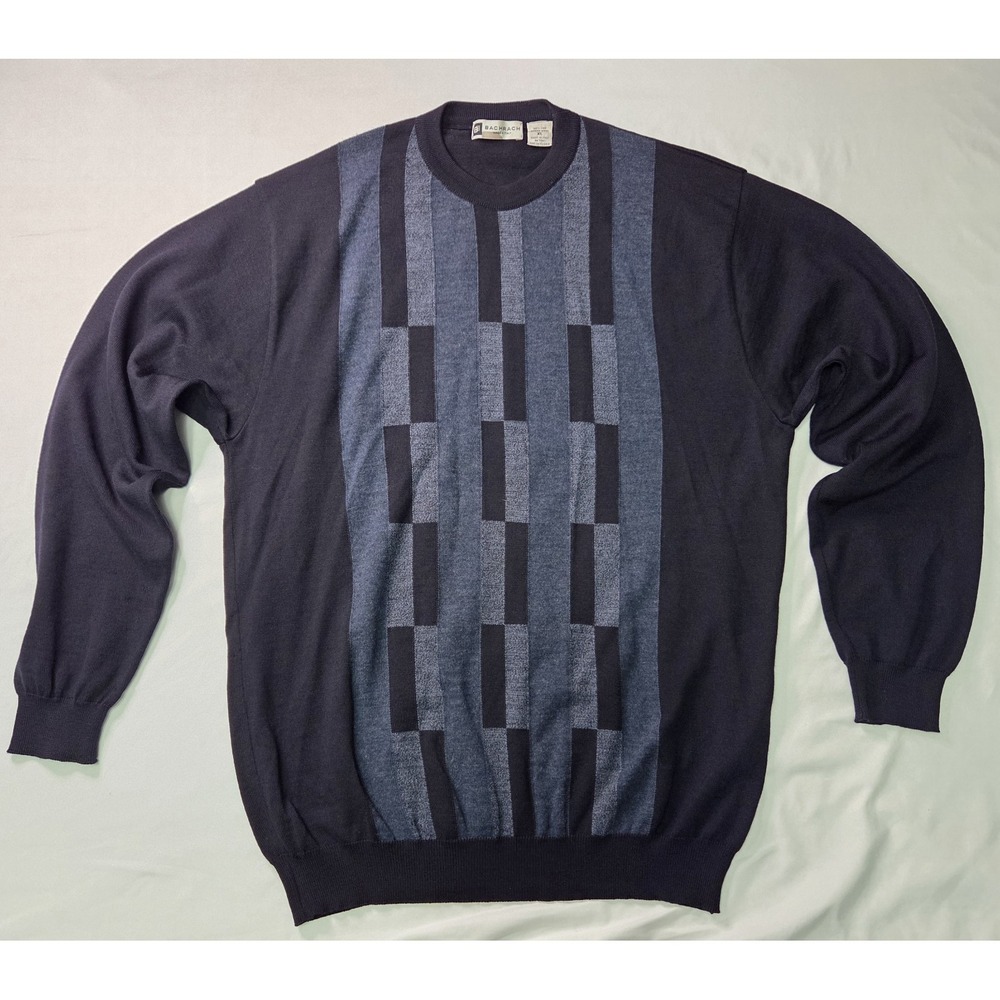 Bachrach Men XL Vtg Wool Sweater FLAWS Geometric Old Money Timeless Quiet Luxury